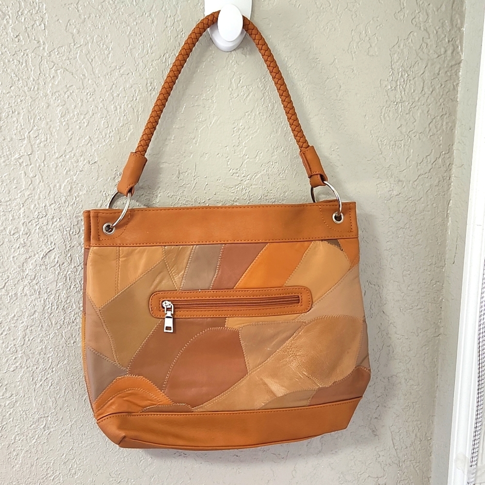 VINTAGE LEATHER PATCHWORK LARGE SHOULDER BAG